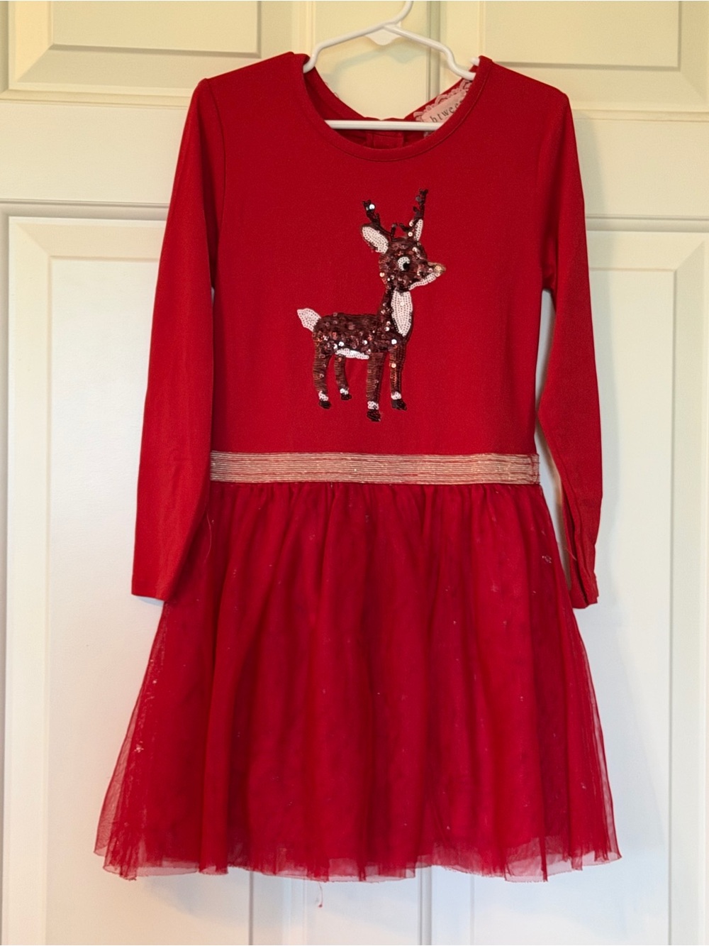 btween Red Sequin Reindeer Tulle Party Dress